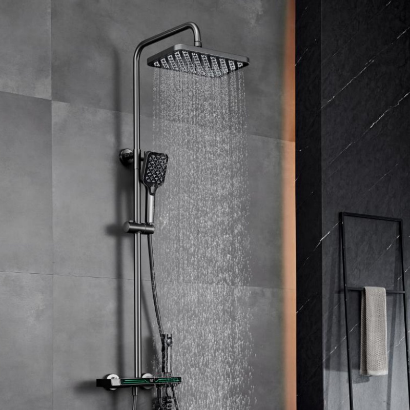 Elegant Gun Gray Brass Shower Faucet System for Luxurious Bathrooms