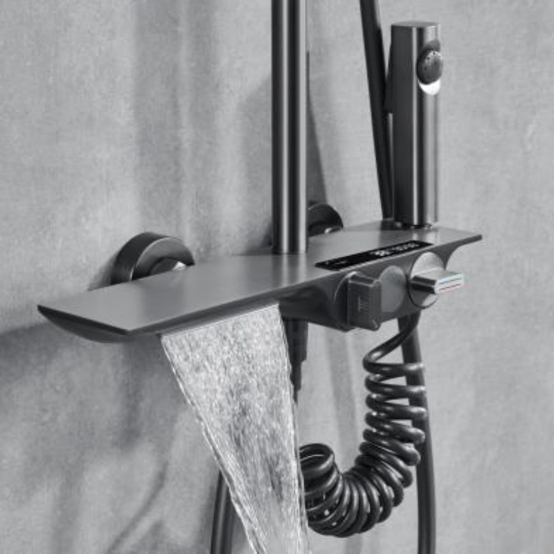 Elegant Gun Gray Brass Shower Faucet System for Luxurious Bathrooms
