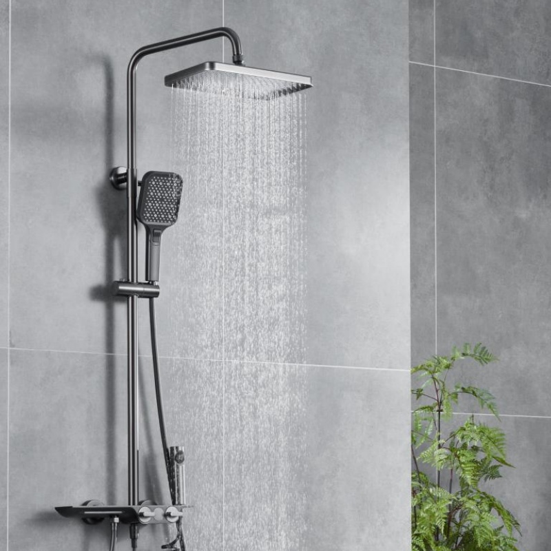 Luxury Bathroom Shower Set with Brass Square Rain Mixer