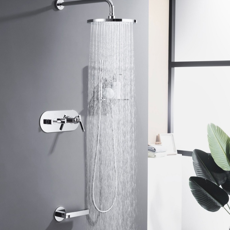 Modern Gray Brass Shower Faucet Set with Digital Function