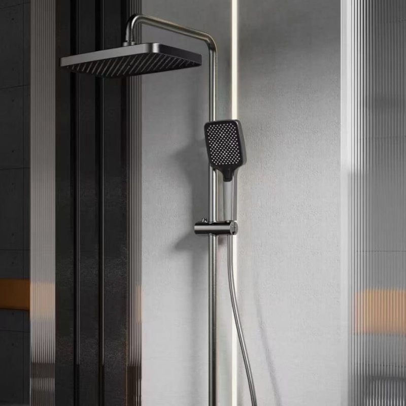 Modern Gray Brass Shower Faucet Set with Digital Function
