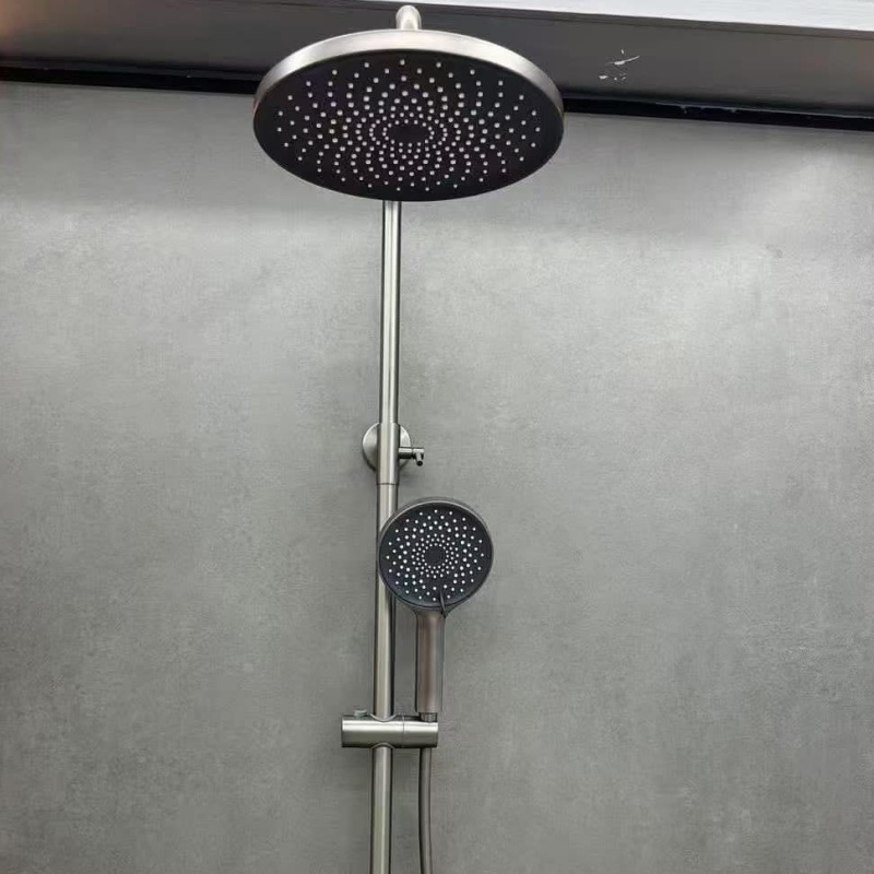 Modern Gray Brass Shower Faucet Set with Digital Function