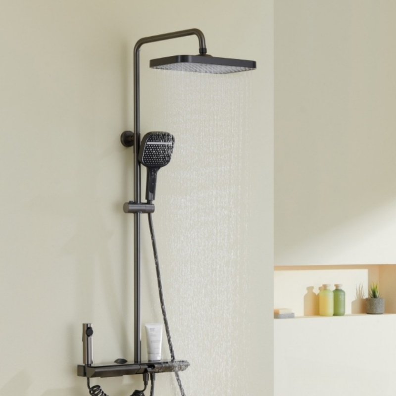 Elegant 3-Function Brass Shower System with Rainfall Spray