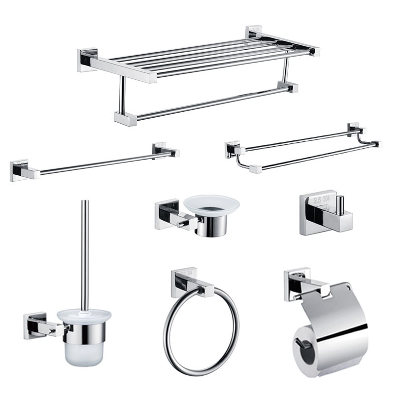 4 Pieces Square Design Brushed Nickel Wall Mounted Bathroom Accessories Kit