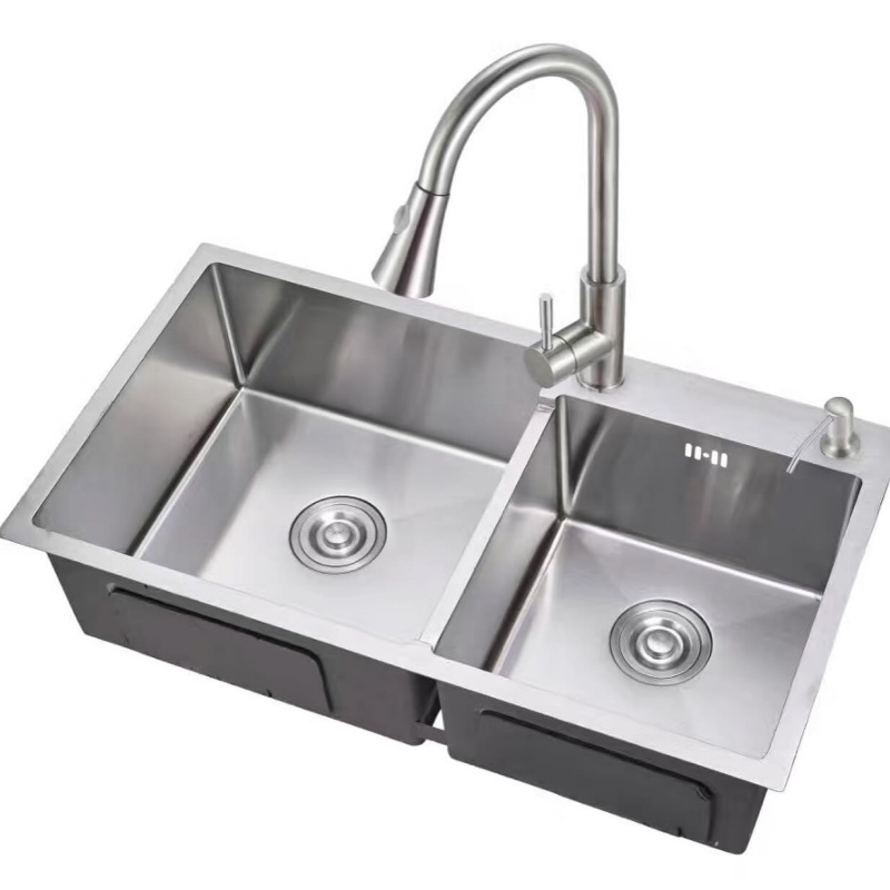 SUS304 Double Bowl Rectangular Kitchen Sink for Under Mount Installation