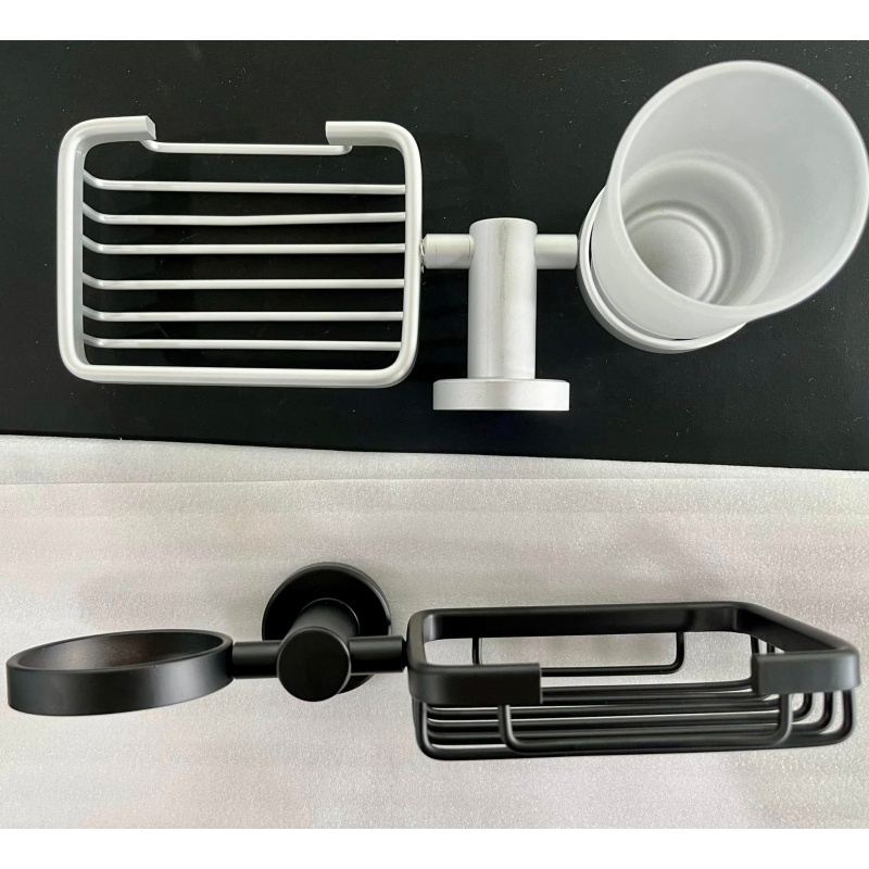 4 Pieces Square Matte Black Wall Mounted Bathroom Accessories Set