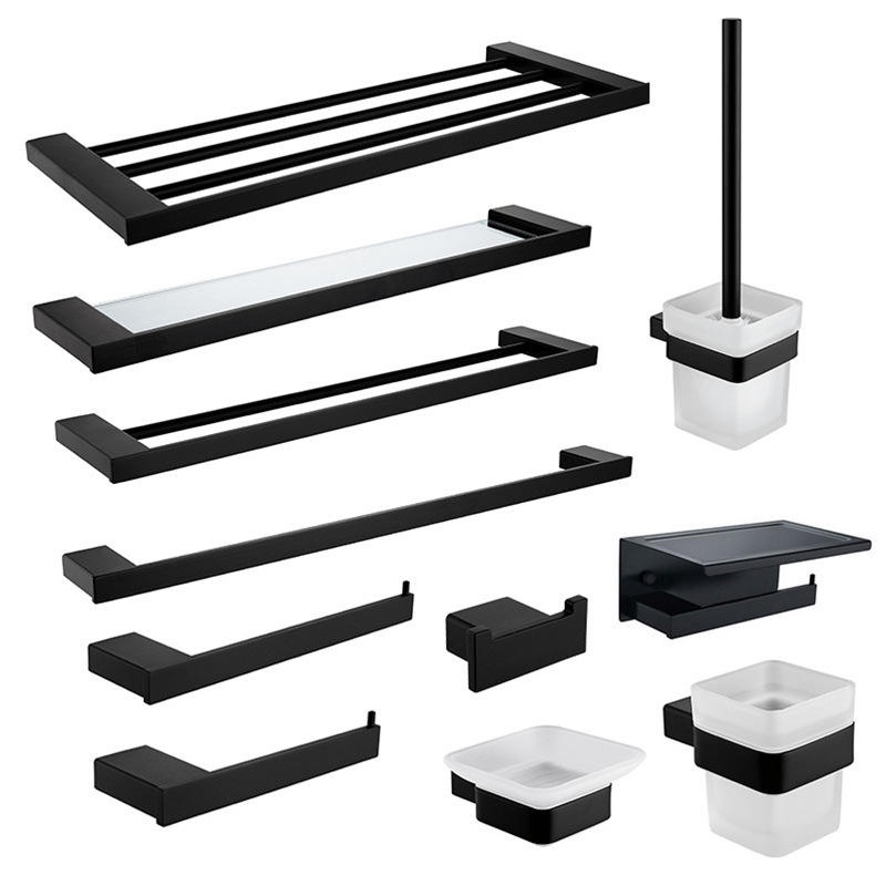 4 Pieces Square Design Matte Black Wall Mount 304 Stainless Steel Bathroom Accessories