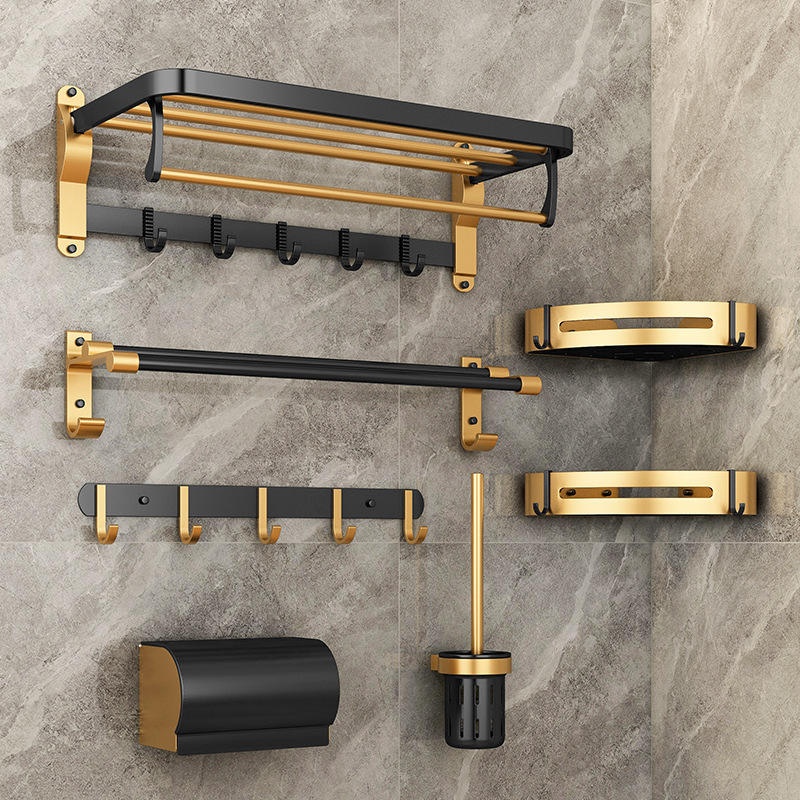 Black Square Design Wall Mount 6 Pieces Bathroom Hardware Accessories Set