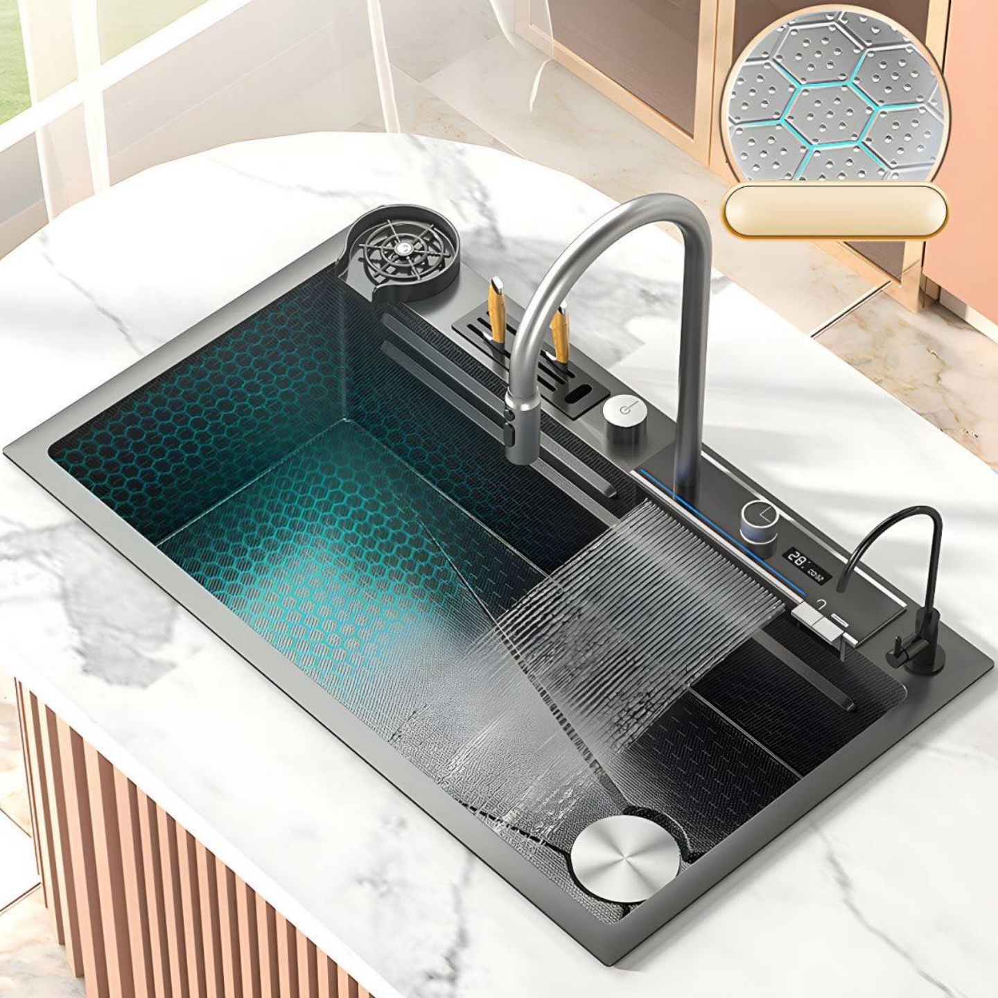SUS304 Double Bowl Rectangular Kitchen Sink for Under Mount Installation