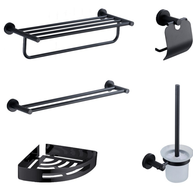4 Pieces Square Design Matte Black Wall Mount 304 Stainless Steel Bathroom Accessories