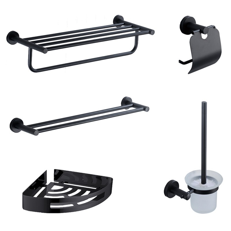 4 Pieces Square Design Matte Black Wall Mount 304 Stainless Steel Bathroom Accessories