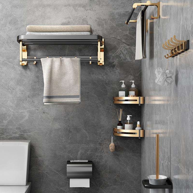 Black Square Design Wall Mount 6 Pieces Bathroom Hardware Accessories Set